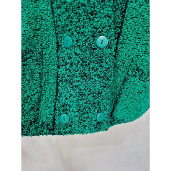 VTG Y2K Green Chunky Cardigan Sweater S Double Breasted V-Neck Oversized Pockets - Picture 10 of 16